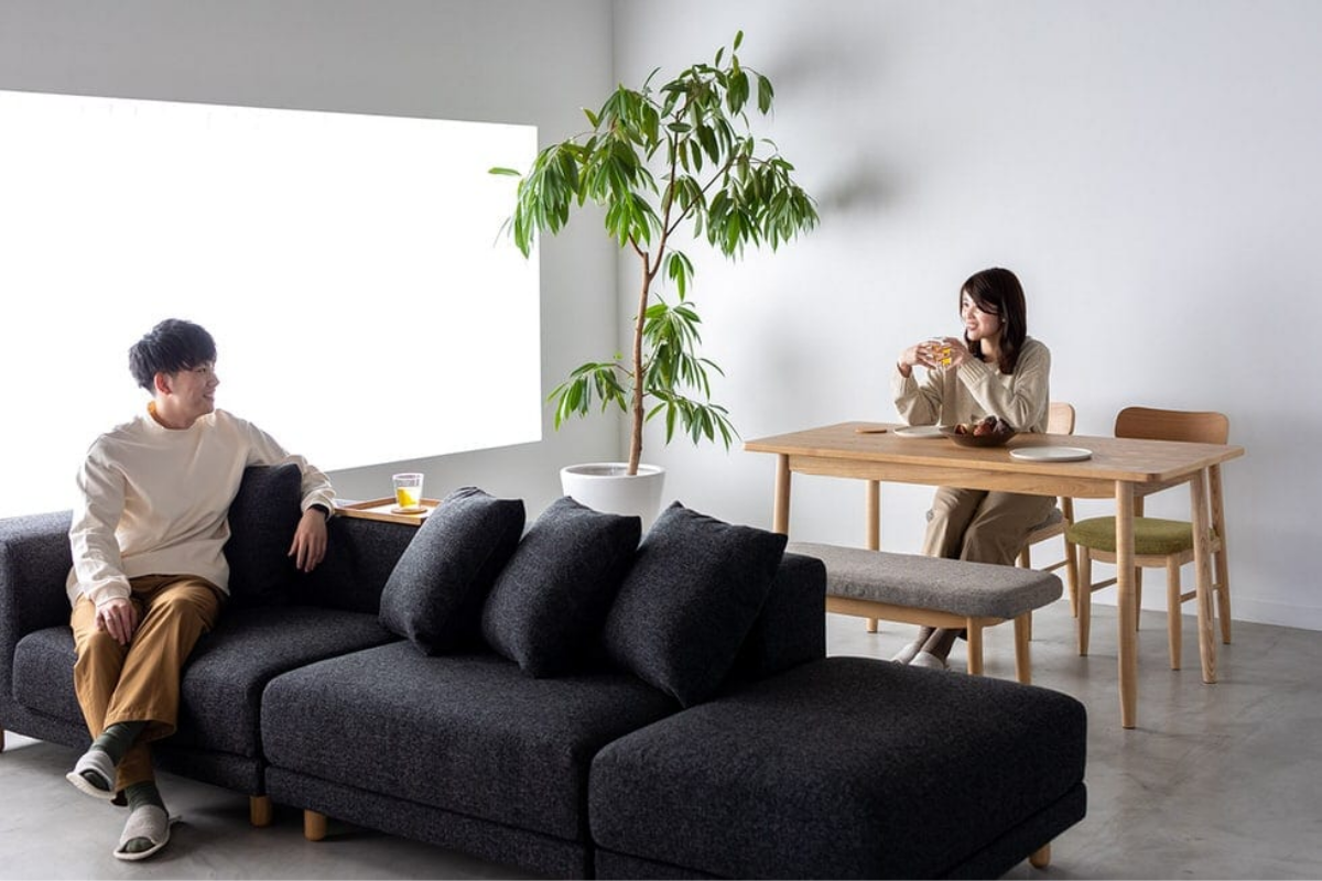 お部屋を広く見せるローバックソファ SIEVE スナグユニットソファ 左肘 ブラック