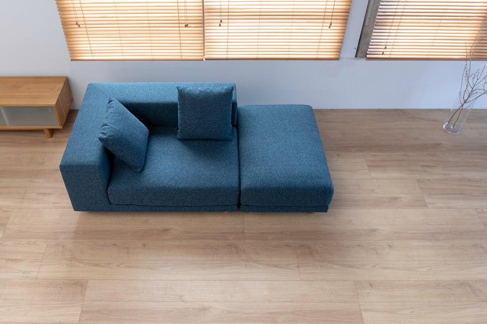 間仕切りにも自然と馴染む SIEVE スナグユニットソファ 左肘 ブルー